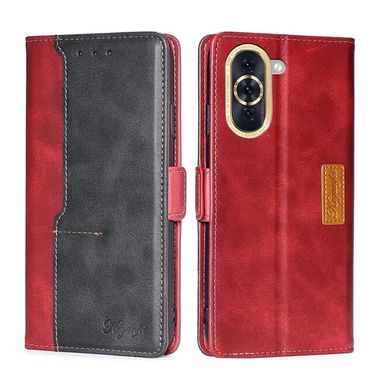 Peňaženkové kožené puzdro CONTRAST na Huawei Nova 10 – Červená a čierna