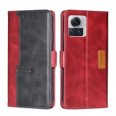 Peňaženkové kožené puzdro Contrast na Motorola Edge 30 Ultra - Červená a čierna