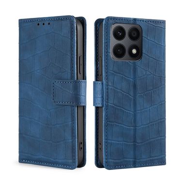 Peňaženkové kožené puzdro Crocodile Clasp na Honor X8a - Modrá