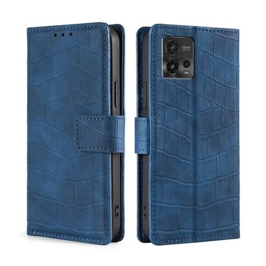 Peňaženkové kožené puzdro Crocodile Magnetic na Motorola Moto G72 - Modrá