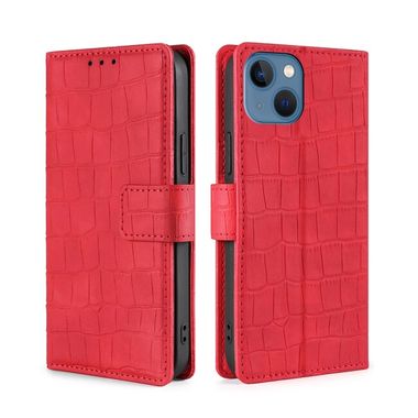 Peňaženkové kožené puzdro CROCODILE na iPhone 14 - Červená