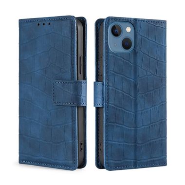 Peňaženkové kožené puzdro CROCODILE na iPhone 14 - Modrá