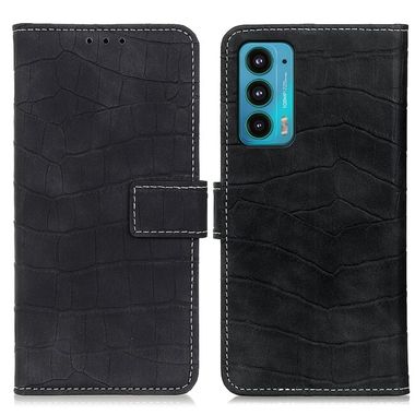 Peňaženkové kožené puzdro Crocodile na Motorola Edge 20 - Čierna