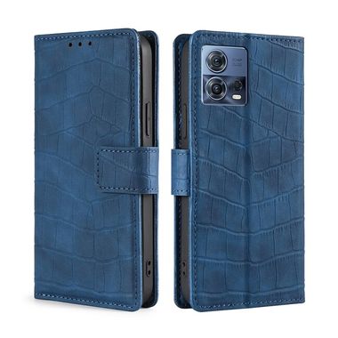 Peňaženkové kožené puzdro Crocodile na Motorola Edge 30 Fusion - Modrá