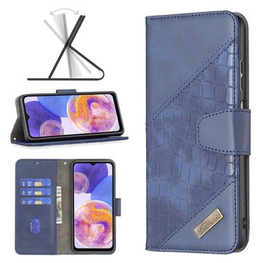 Peňaženkové kožené puzdro CROCODILE na Samsung Galaxy A23 5G - Modrá
