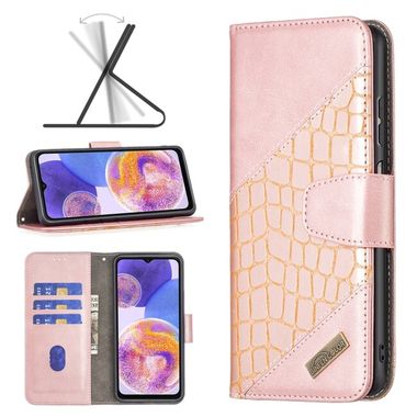 Peňaženkové kožené puzdro CROCODILE na Samsung Galaxy A23 5G - Ružovozlatá