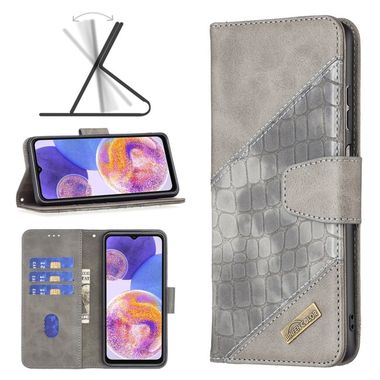Peňaženkové kožené puzdro CROCODILE na Samsung Galaxy A23 5G - Šedá