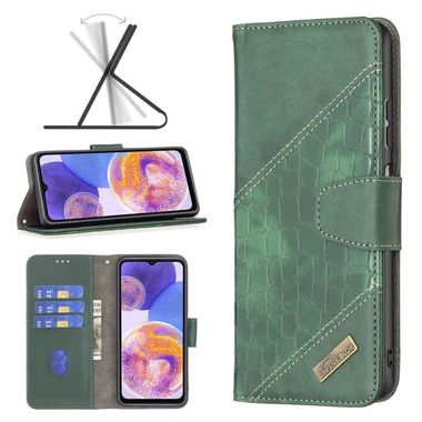 Peňaženkové kožené puzdro CROCODILE na Samsung Galaxy A23 5G - Zelená