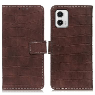 Peňaženkové kožené puzdro Crocodile Pattern Magnetic na Moto G73 5G - Hnedá