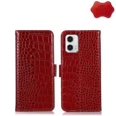 Peňaženkové kožené puzdro Crocodile Top Layer na Moto G73 5G - Červená