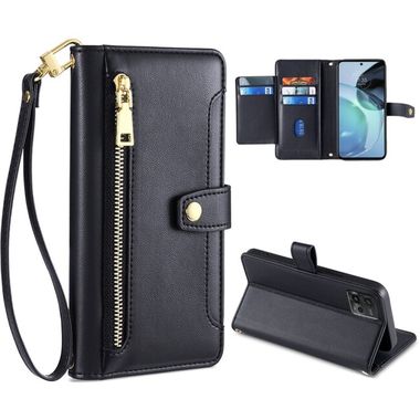 Peňaženkové kožené puzdro Cross-body Zipper na Motorola Moto G72 - Čierna