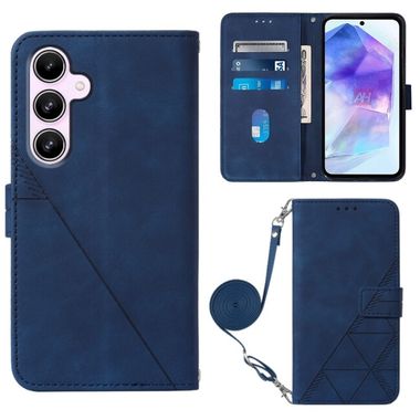 Peňaženkové kožené puzdro Crossbody 3D Embossed na Galaxy A55 5G - Modrá