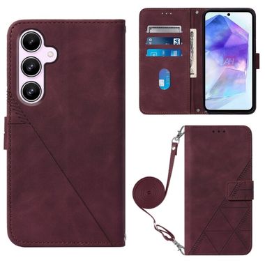 Peňaženkové kožené puzdro Crossbody 3D Embossed na Galaxy A55 5G - Vínovo červená