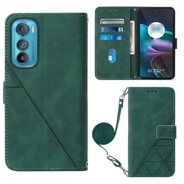 Peňaženkové kožené puzdro Crossbody Embossed na Motorola Edge 30 - Tmavo zelená