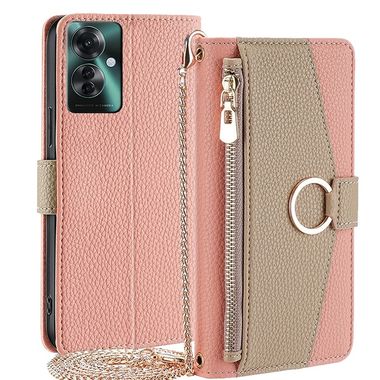 Peňaženkové kožené puzdro Crossbody na OPPO Reno11 F 5G - Ružová