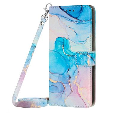 Peňaženkové kožené puzdro Crossbody Painted Marble na Moto G73 5G - Ružovo zelená