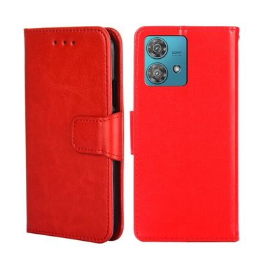 Peňaženkové kožené puzdro Crystal na Motorola Edge 40 Neo - Červená