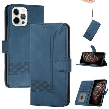 Peňaženkové kožené puzdro CUBIC na iPhone 13 Pro Max - Modrá