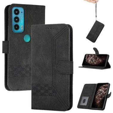 Peňaženkové kožené puzdro Cubic na Motorola Edge 20 Pro - Čierna