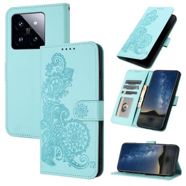 Peňaženkové kožené puzdro Datura na Xiaomi 14 Pro - Svetlo modrá