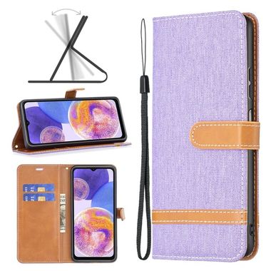 Peňaženkové kožené puzdro DENIM na Samsung Galaxy A23 5G - Fialová