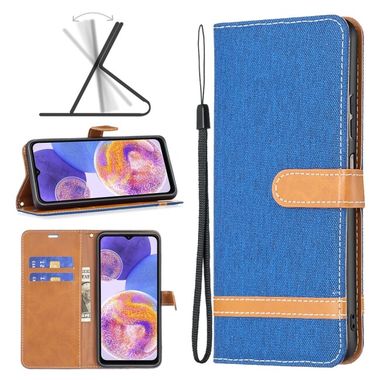 Peňaženkové kožené puzdro DENIM na Samsung Galaxy A23 5G - Kráľovská modrá
