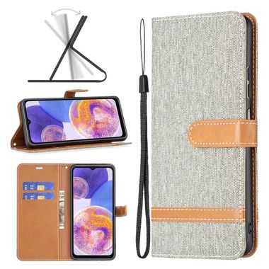 Peňaženkové kožené puzdro DENIM na Samsung Galaxy A23 5G - Šedá