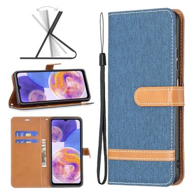 Peňaženkové kožené puzdro DENIM na Samsung Galaxy A23 5G - Tmavomodrá