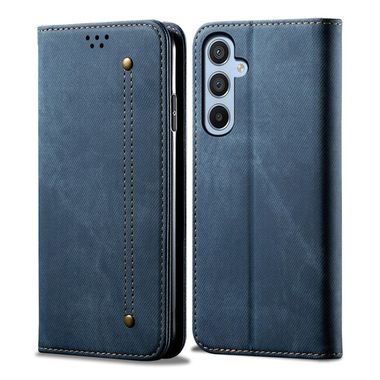 Peňaženkové kožené puzdro Denim Texture na Galaxy A35 5G - Modrá