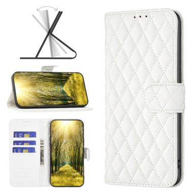 Peňaženkové kožené puzdro Diamond Lattice na Oppo Reno 7 5G - Biela