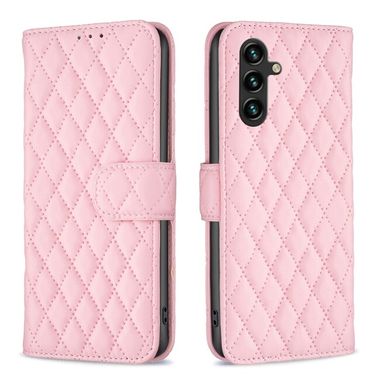 Peňaženkové kožené puzdro Diamond Lattice na Samsung Galaxy A05s - Ružová