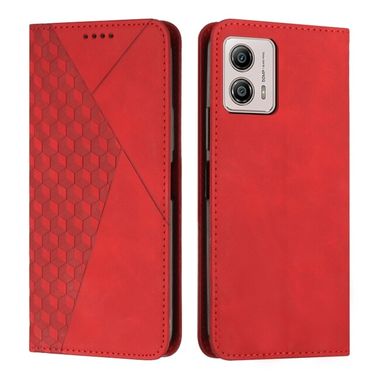 Peňaženkové kožené puzdro Diamond Pattern Splicing na Moto G73 5G - Červená