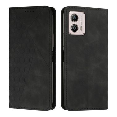 Peňaženkové kožené puzdro Diamond Pattern Splicing na Moto G73 5G - Čierna