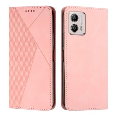 Peňaženkové kožené puzdro Diamond Pattern Splicing na Moto G73 5G - Ružová