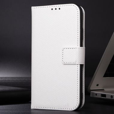 Peňaženkové kožené puzdro Diamond Texture Leather na Galaxy A55 5G - Biela