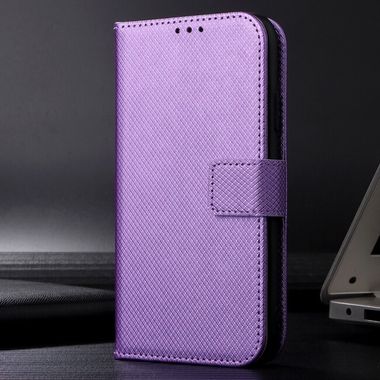 Peňaženkové kožené puzdro Diamond Texture Leather na Galaxy A55 5G - Fialová