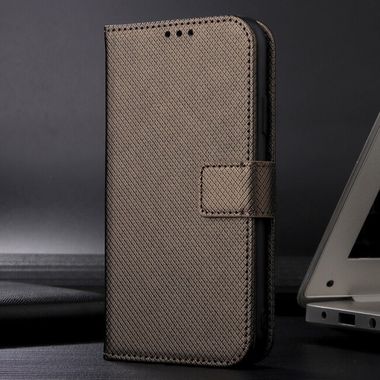 Peňaženkové kožené puzdro Diamond Texture Leather na Galaxy A55 5G - Hnedá