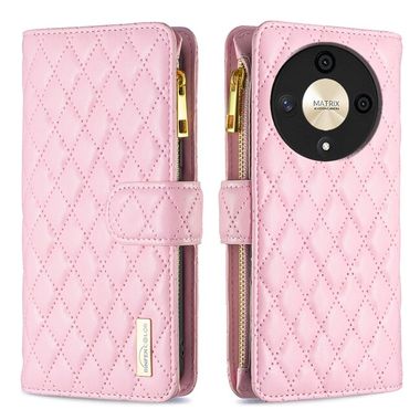Peňaženkové kožené puzdro Diamond Zipper na Honor Magic6 Lite - Ružová