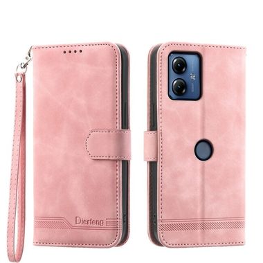 Peňaženkové kožené puzdro Dierfeng Dream Line na Motorola G14 - Ružová
