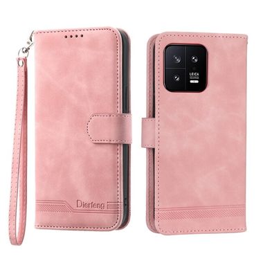 Peňaženkové kožené puzdro DIERFENG na Xiaomi 13 – Ružová