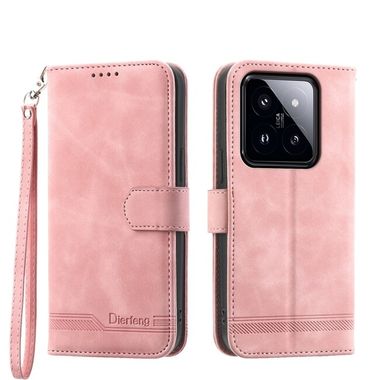 Peňaženkové kožené puzdro Dierfeng na Xiaomi 14 Pro - Ružová