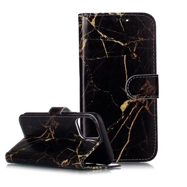Peňaženkové kožené puzdro DRAWING na Samsung Galaxy A22 5G - Black Gold Marble