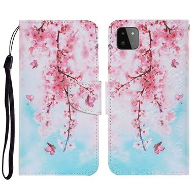 Peňaženkové kožené puzdro DRAWING na Samsung Galaxy A22 5G - Cherry Blossoms