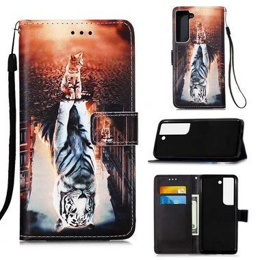 Peňaženkové kožené puzdro DRAWING na Samsung Galaxy S22 5G - Cat and Tiger