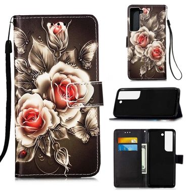 Peňaženkové kožené puzdro DRAWING na Samsung Galaxy S22 5G - Rose