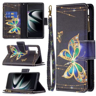 Peňaženkové kožené puzdro DRAWING na Samsung Galaxy S22 Plus 5G - Big Butterfly