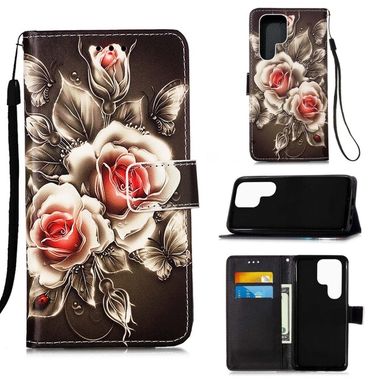 Peňaženkové kožené puzdro DRAWING na Samsung Galaxy S22 Ultra 5G - Rose