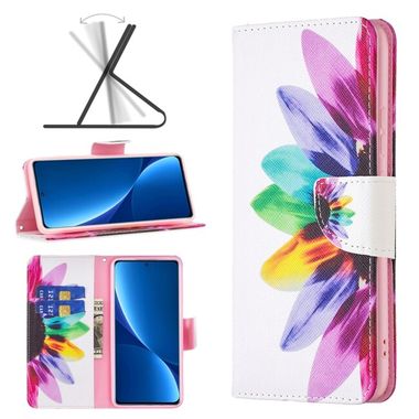 Peňaženkové kožené puzdro DRAWING na Xiaomi 12 Pro - Sun Flower