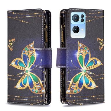 Peňaženkové kožené puzdro Drawing Zipper na Oppo Reno 7 5G - Big Butterfly