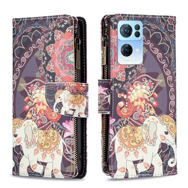 Peňaženkové kožené puzdro Drawing Zipper na Oppo Reno 7 5G - Flower Elephants